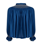 Cleopatra Blouse Cobalt Silk Cotton Sapphire with Vanilla Hand Smocking Edition 33