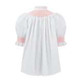 Scholl Women's Summer Blouse White with Coral Hand Smocking