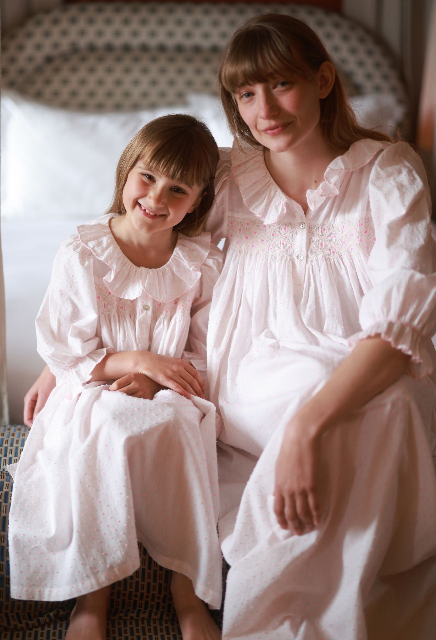 Nightingale Women's Dress Powder Puff Plumetti with Marshmallow Hand Smocking