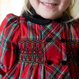 Margaret Thatcher Romper Red Royal Stewart with Nutcracker Hand Smocking