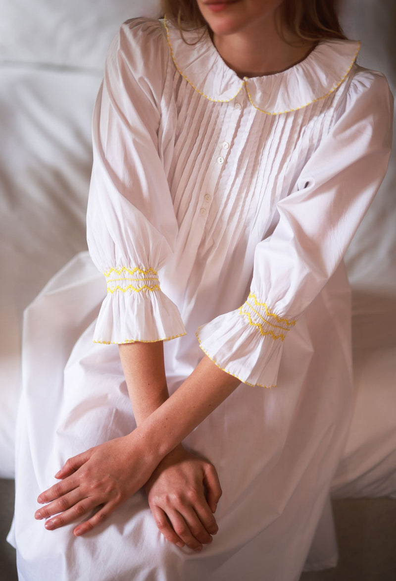 Bessie Coleman Women's Dress Moonstone Cotton with Sunshine Hand Smocking