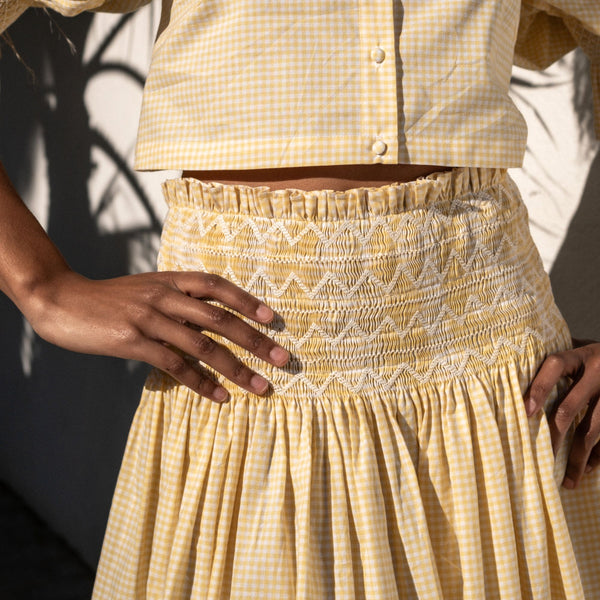 Sullivan Skirt Sicilian Buttercup check with Sorbet Hand Smocking