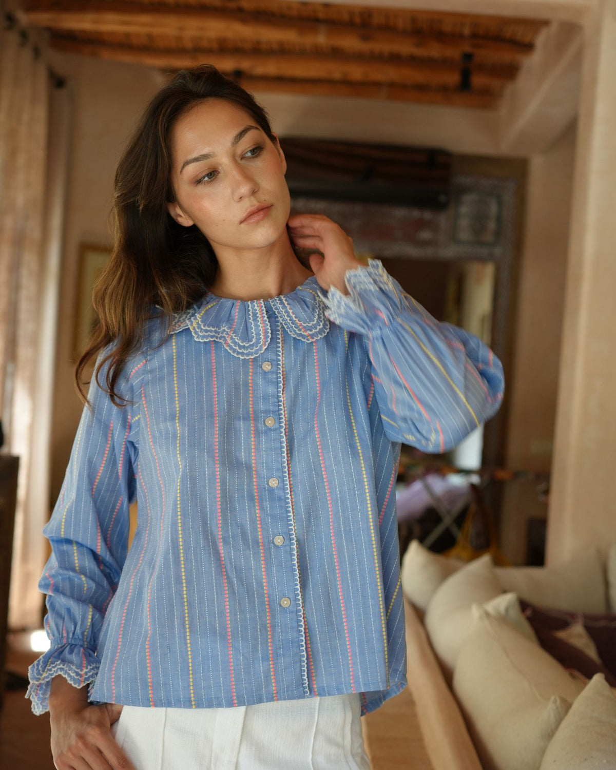 Bronte Blouse Neon Weave with Paperwhite Embroidery