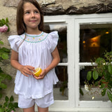 Rosalind Franklin Pyjamas Moonstone Cotton with Lemon Hand Smocking