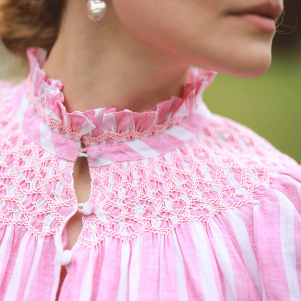 Colette Dress Raspberry Ripple Stripe with Sugar Babes Hand Smocking