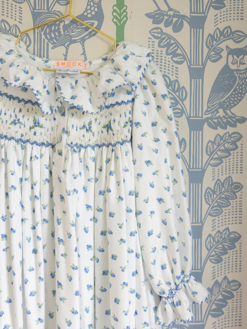 Nightingale Girl's Dress Blueberry Brushed Cotton with Blueberry Hand Smocking