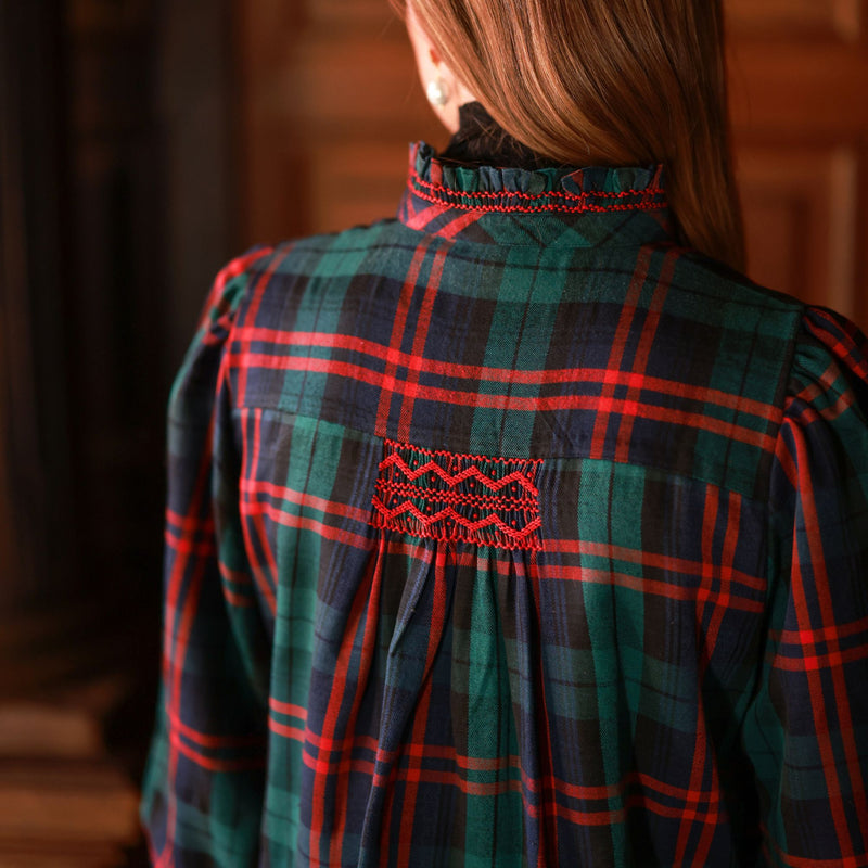 Bobbi Gibbs Jacket Red Stripe Tartan with Christmas Tree Hand Smocking