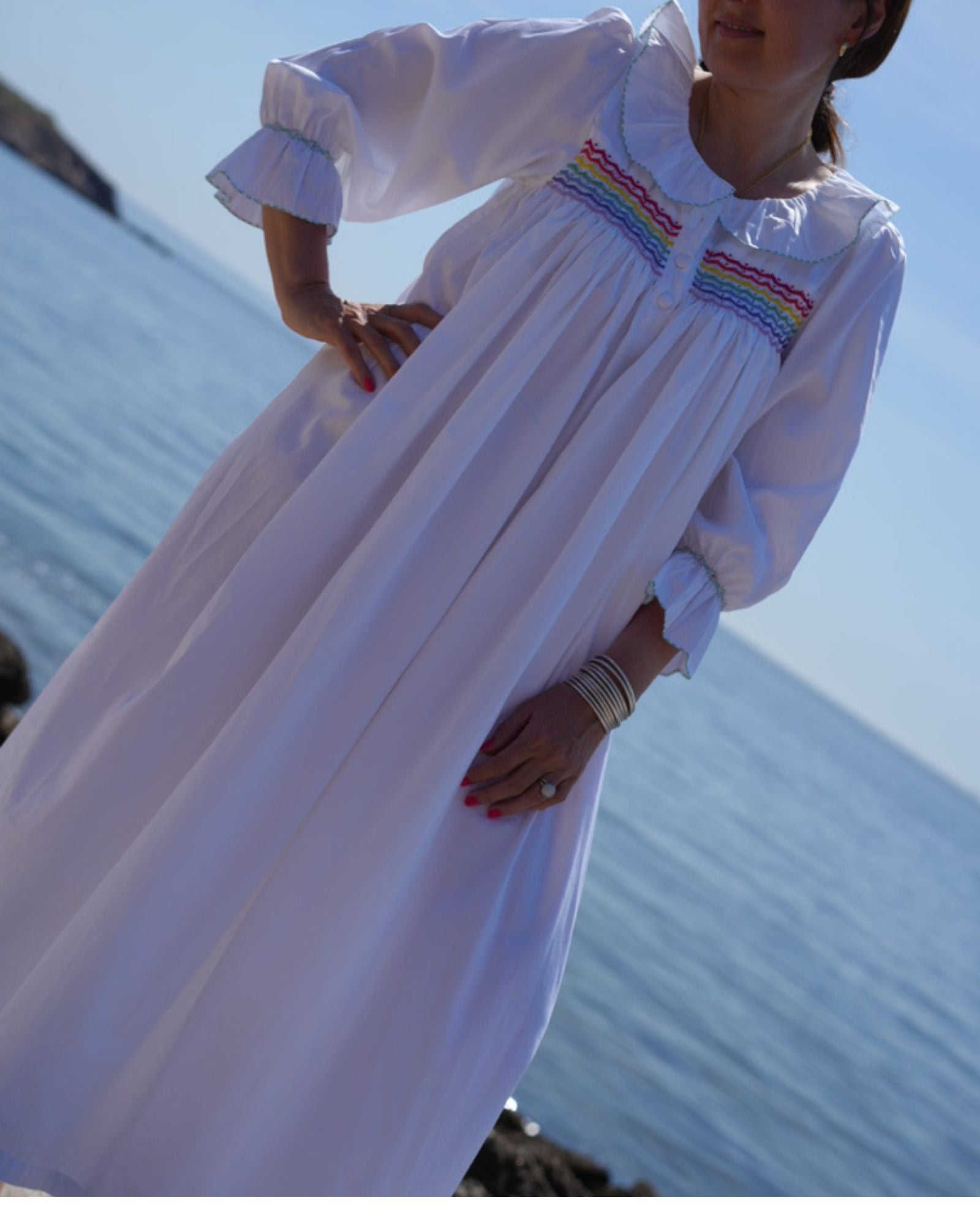 Nightingale Women's Dress Moonstone with Rainbow Hand Smocking