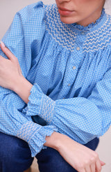 Pom x Smock London Scholl Blouse Paperwhite Ditsy with Snowdrop Hand Smocking Edition 61