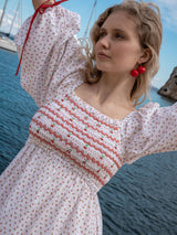 Josefine Butler Dress Bonne Maman Cotton with Cherry Bakewell Hand Smocking