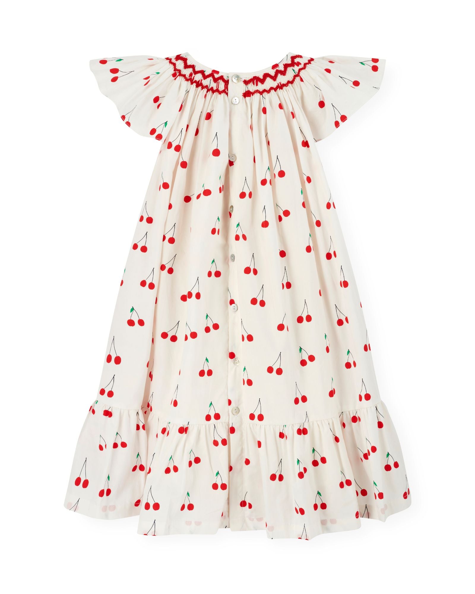 Indira Gandhi Flutter Dress Mon Cherry Cotton with a La Mode Hand Smocking