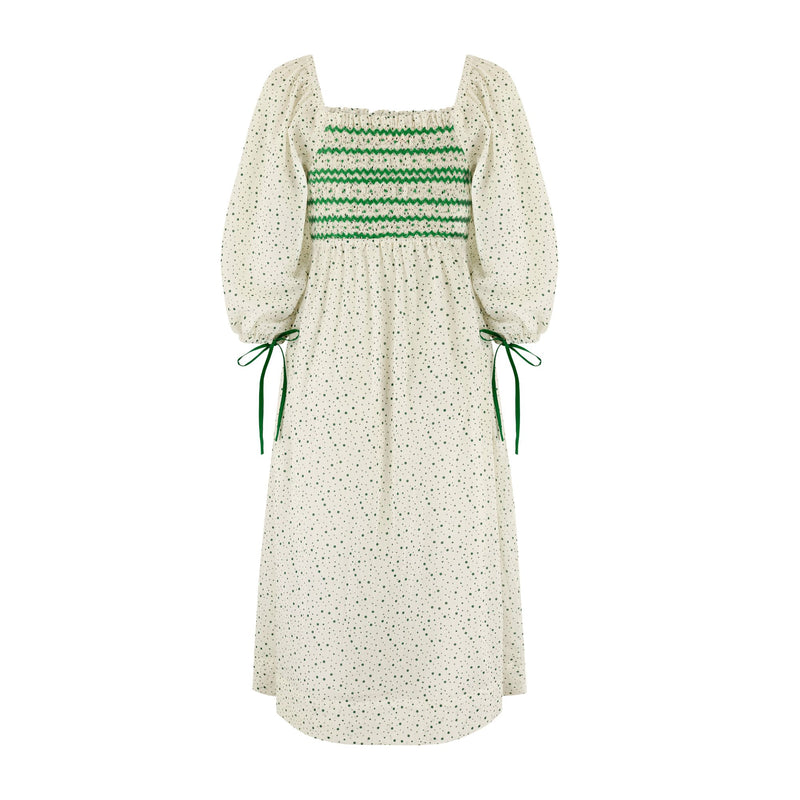 Josefine Butler Dress Frobscottle Spot with Cool as a Cucumber Hand Smocking
