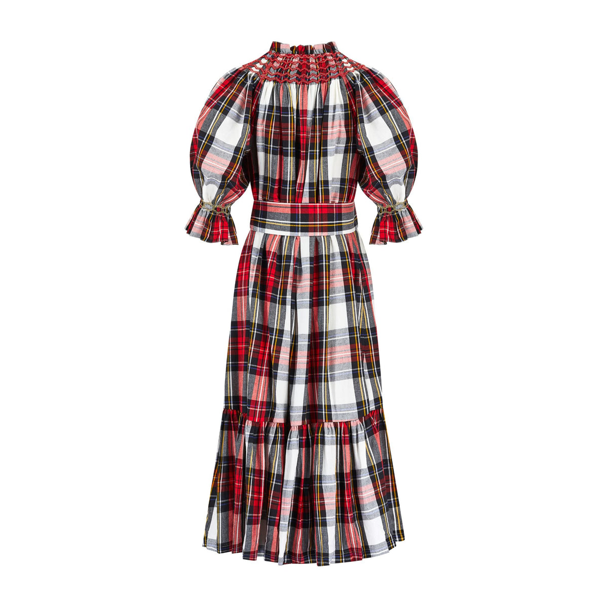 S/M Colette Dress Royal Tartan with Sleigh Bell Hand Smocking