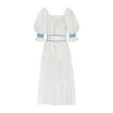 Mulan Dress Hopscotch Linen with Lapis Lazuli Hand Smocking