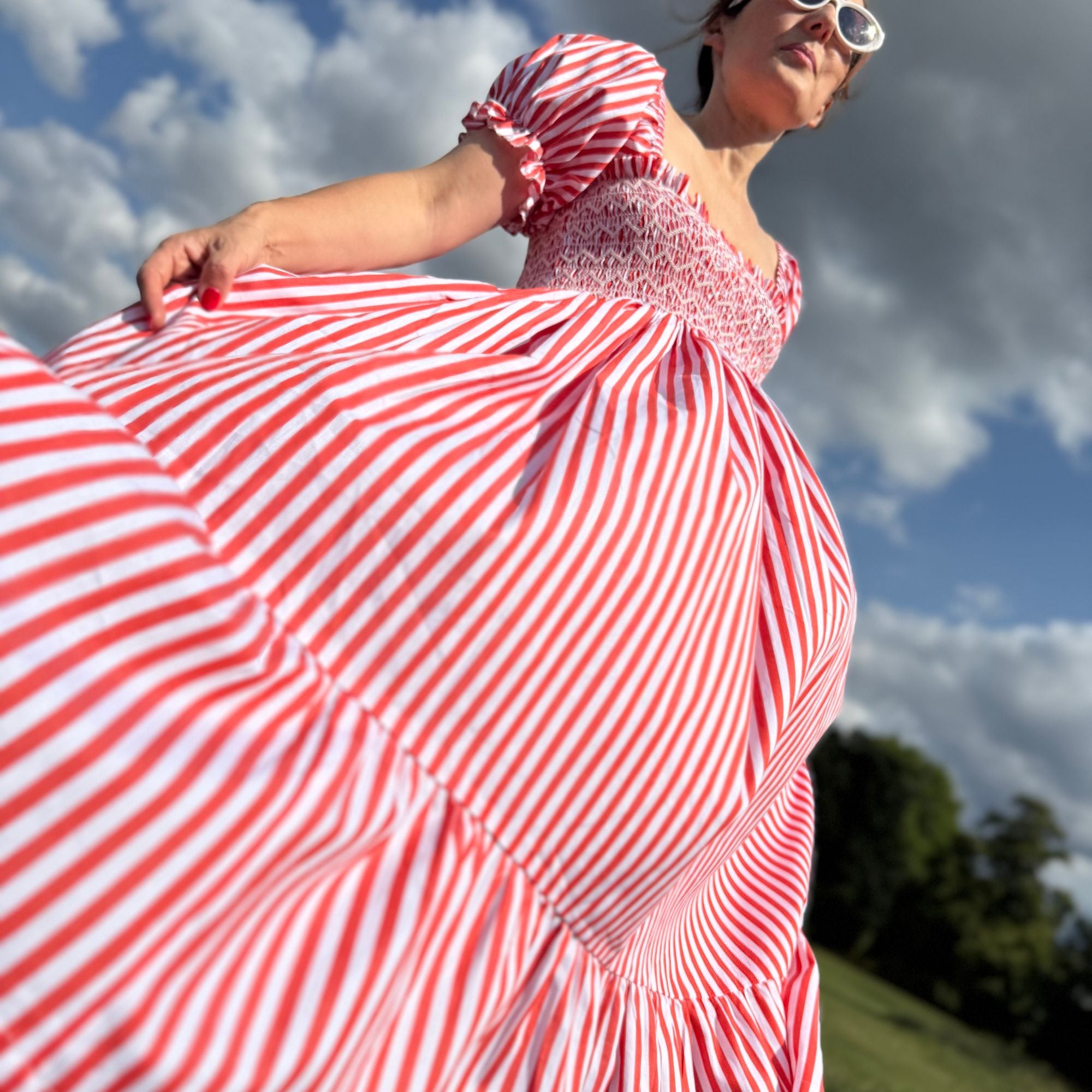 Wangari Mathai Dress Circus Stripe with Soft Serve Hand Smocking