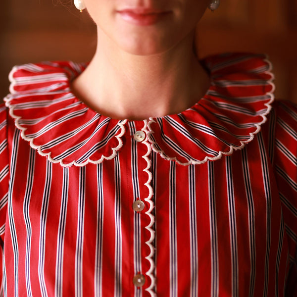 De Beauvoir Blouse Varsity Stripe with Cricket White Embroidery