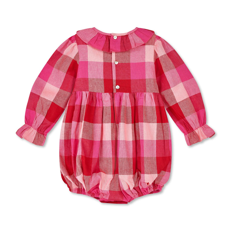Jane Austen Romper Great Gingham with Crimson Hand Smocking