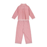 Samantha Varvel x Smock London Lilly Parr Pyjamas Gingerbread Stripes with Snow Trim and Hand Smocking