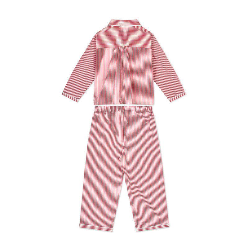 Samantha Varvel x Smock London Lilly Parr Pyjamas Gingerbread Stripes with Snow Trim and Hand Smocking