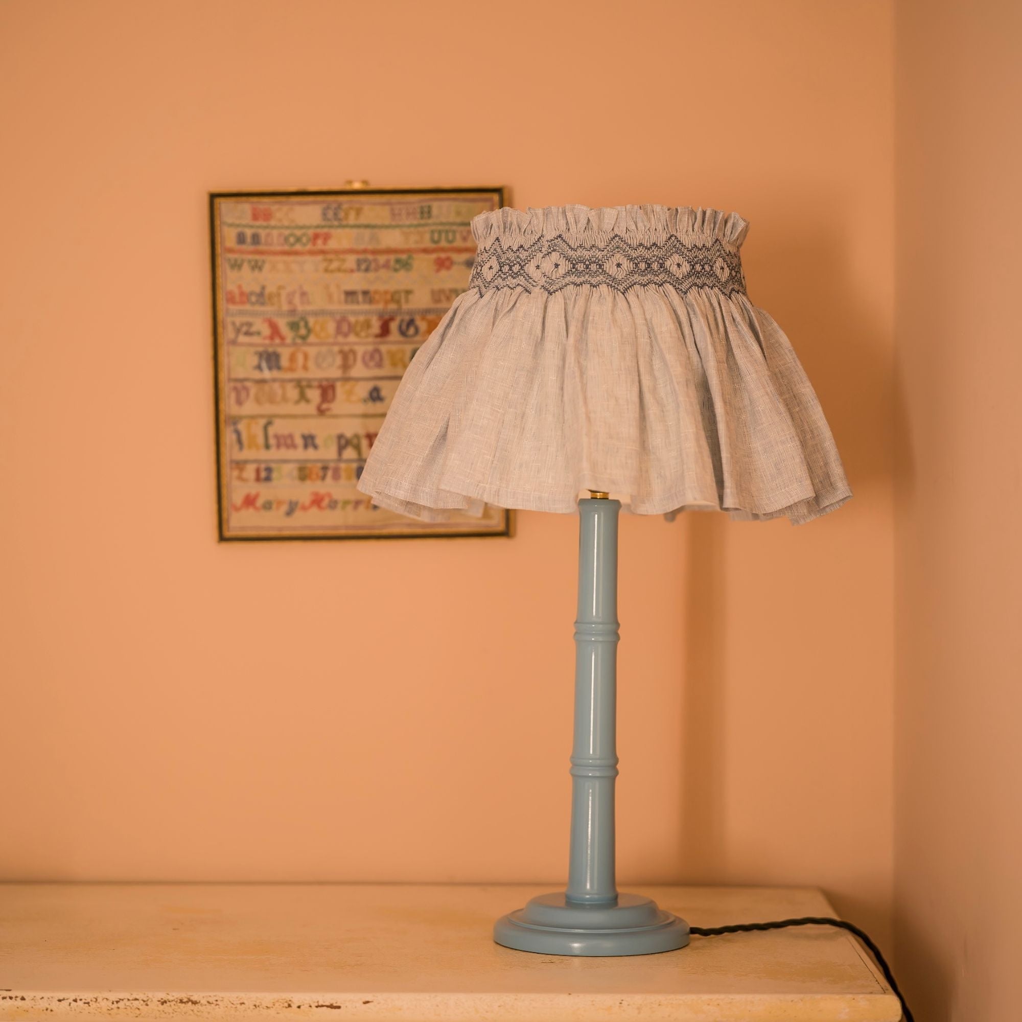 Edit58 x Smock London Elsie Lampshade Skirt Delphinium Cross Stitch wi
