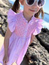 Mirabai Dress Raspberry Stripe Seersucker with Cool-Ade Hand Smocking