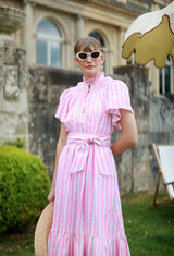 Colette Dress Raspberry Ripple Stripe with Sugar Babes Hand Smocking