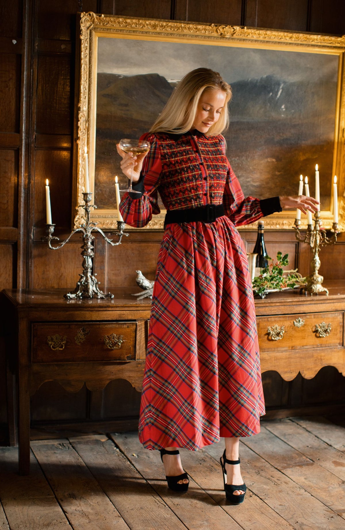 Victoria Woodhull Women's Dress Royal Stewart with with Nutcracker Hand Smocking