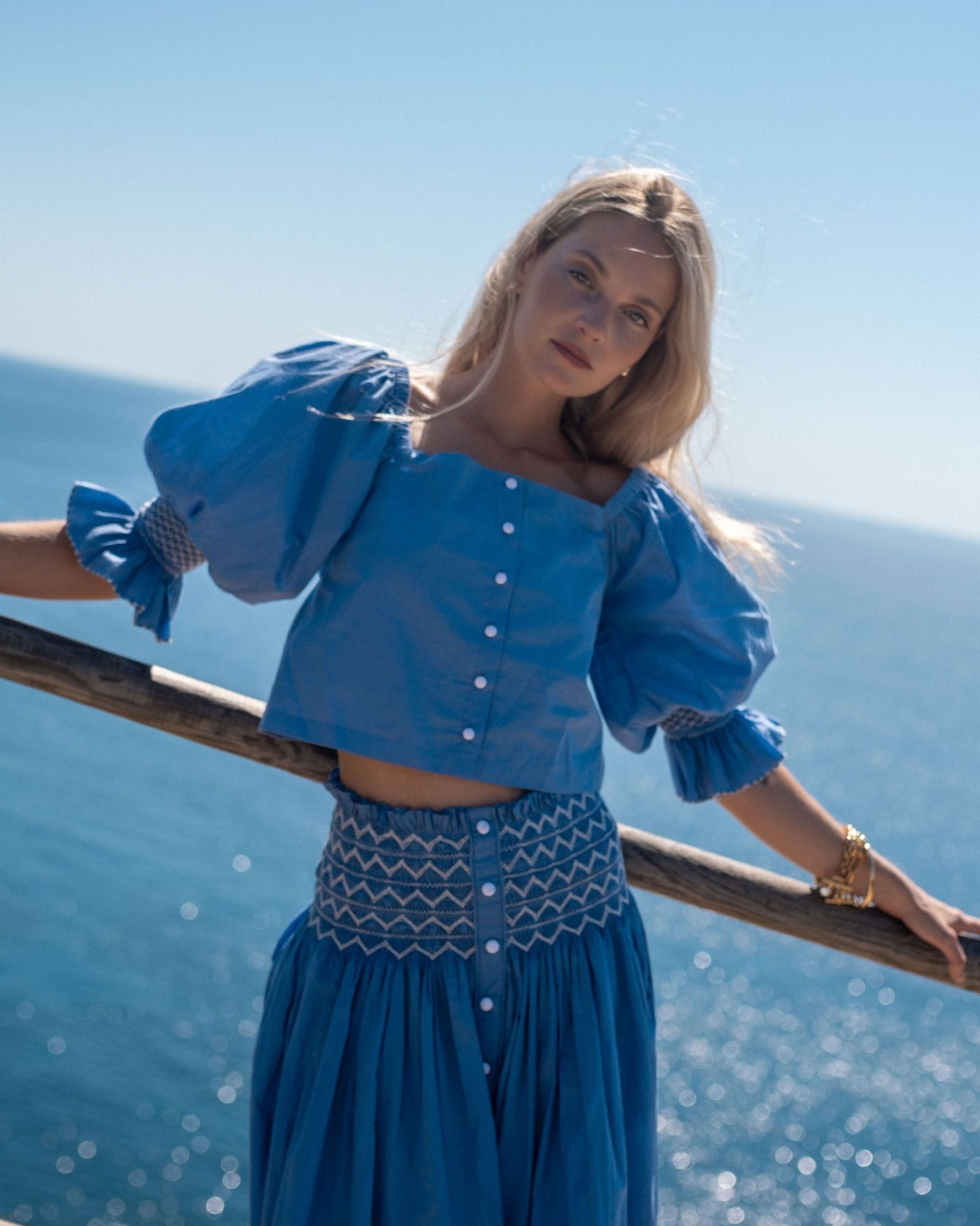 Sullivan Skirt Lapis Lazuli Cotton with Seagull Hand Smocking
