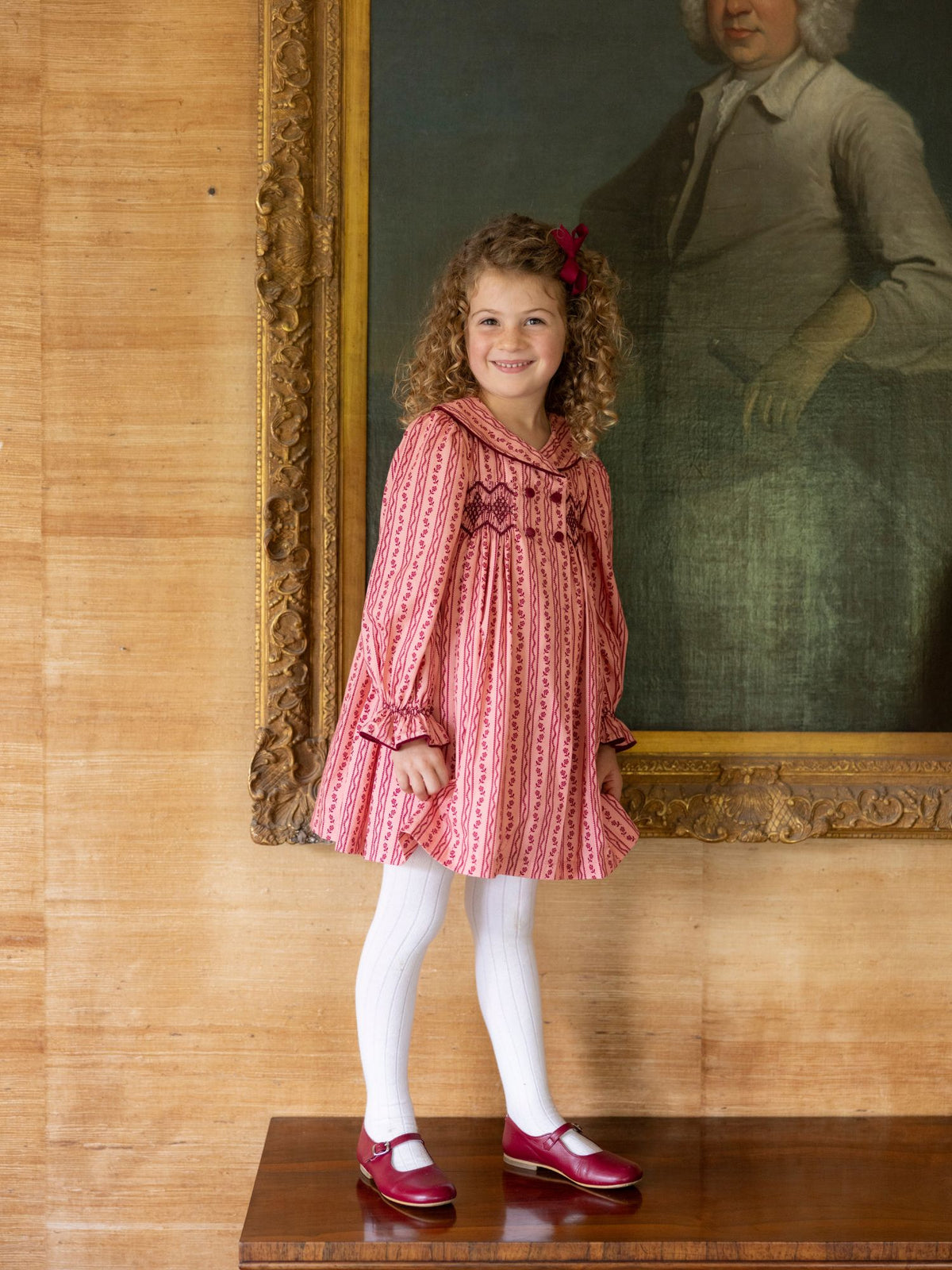 Thatcher Dress Mulberry Trellis with Diamonds and Rubies Hand Smocking