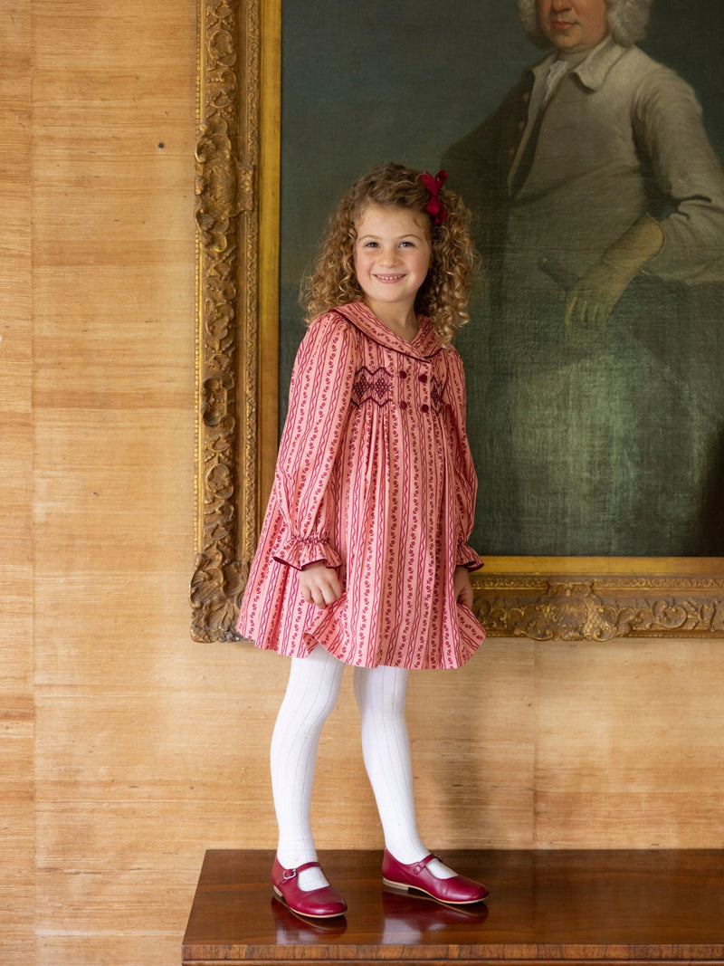 Margaret Thatcher Dress Mulberry Trellis with Diamonds and Rubies Hand Smocking