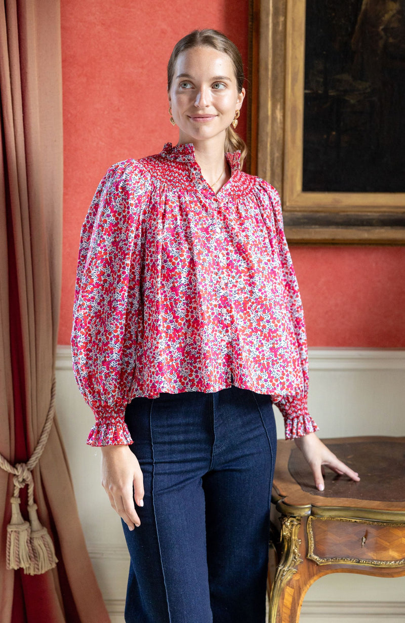 Scholl Blouse with Crimson Hand Smocking made with Liberty Wiltshire Fabric Edition 53