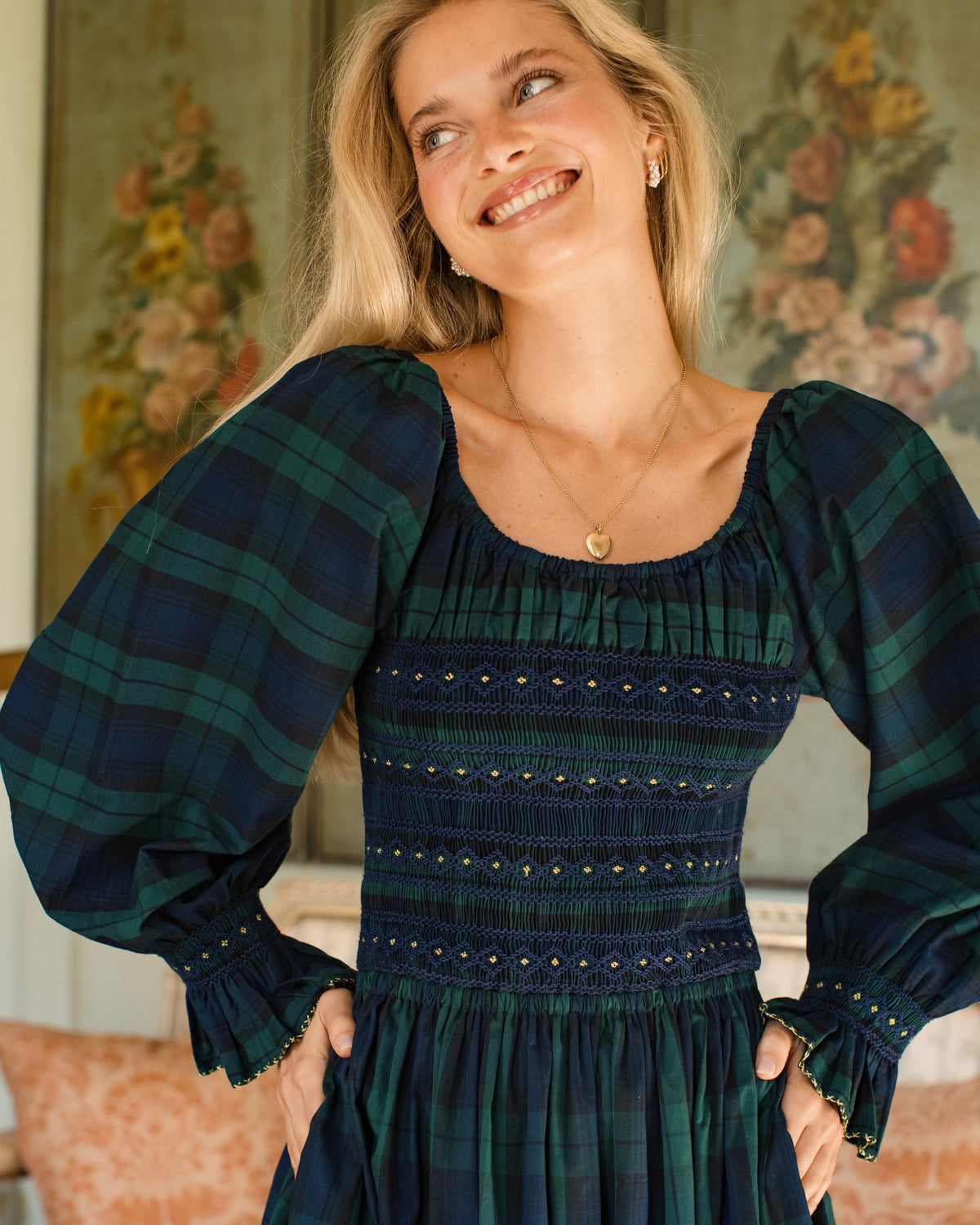 Earhart Dress Blackwatch Tartan with Midnight Star Hand Smocking