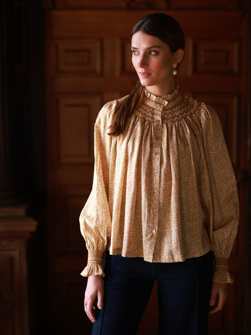 Scholl Blouse Turmeric Dabs with Honeycomb Hand Smocking Edition 44