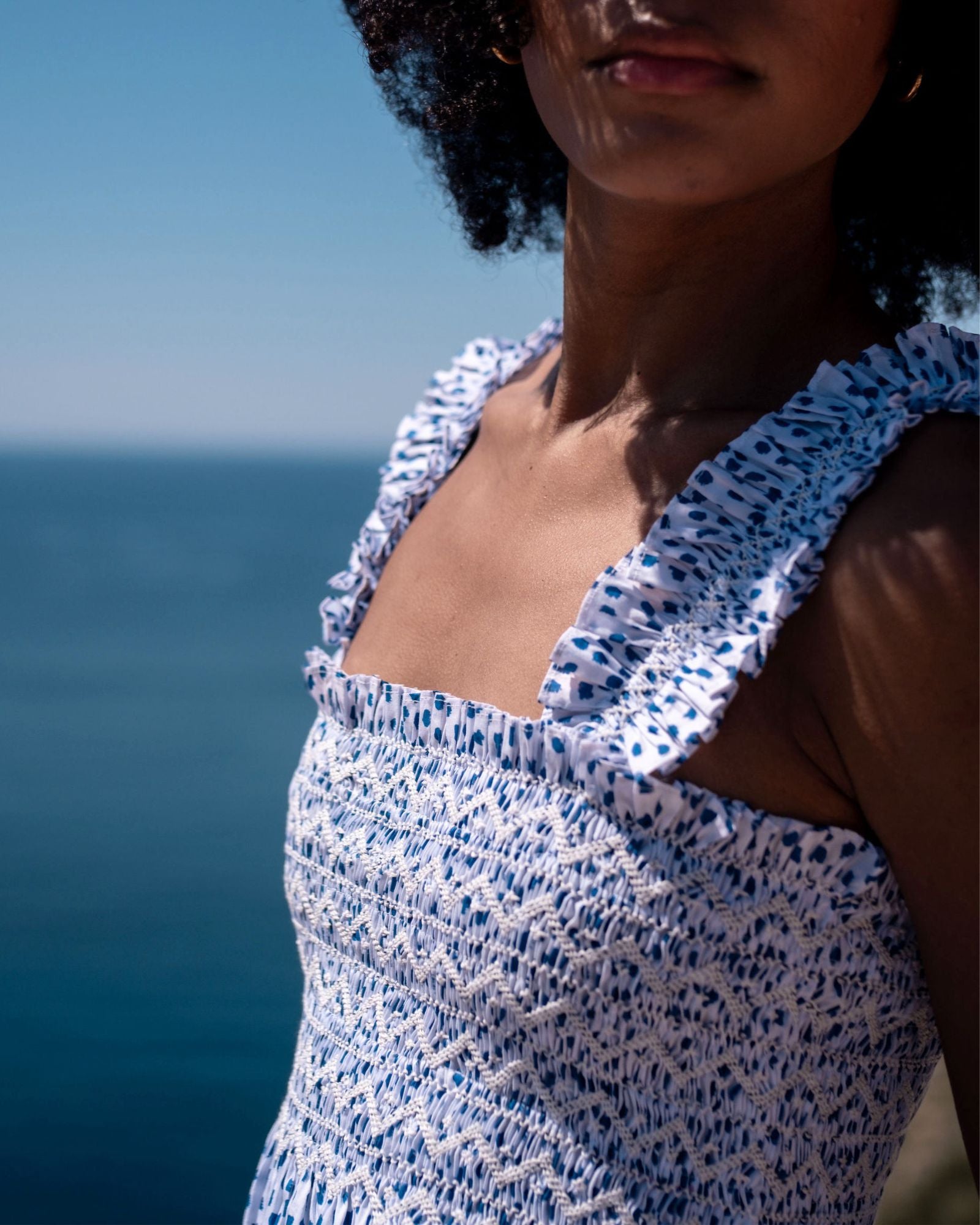 Rachel Carson Dress Blue Leopard with Sapphire Hand Smocking