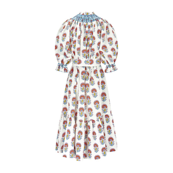 Ada Lovelace Dress Rainbow Marigold with Delft Blue Hand Smocking