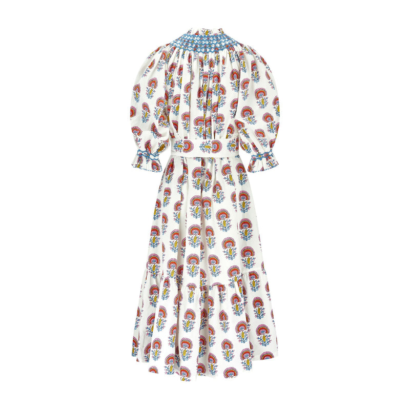 Ada Lovelace Dress Rainbow Marigold with Delft Blue Hand Smocking