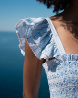Octavia Hill Dress Blue Ribbons with Summer Skies Hand Smocking