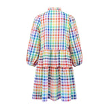 Billie Holiday Short Dress Rainbow Gingham with Prism Hand Smocking