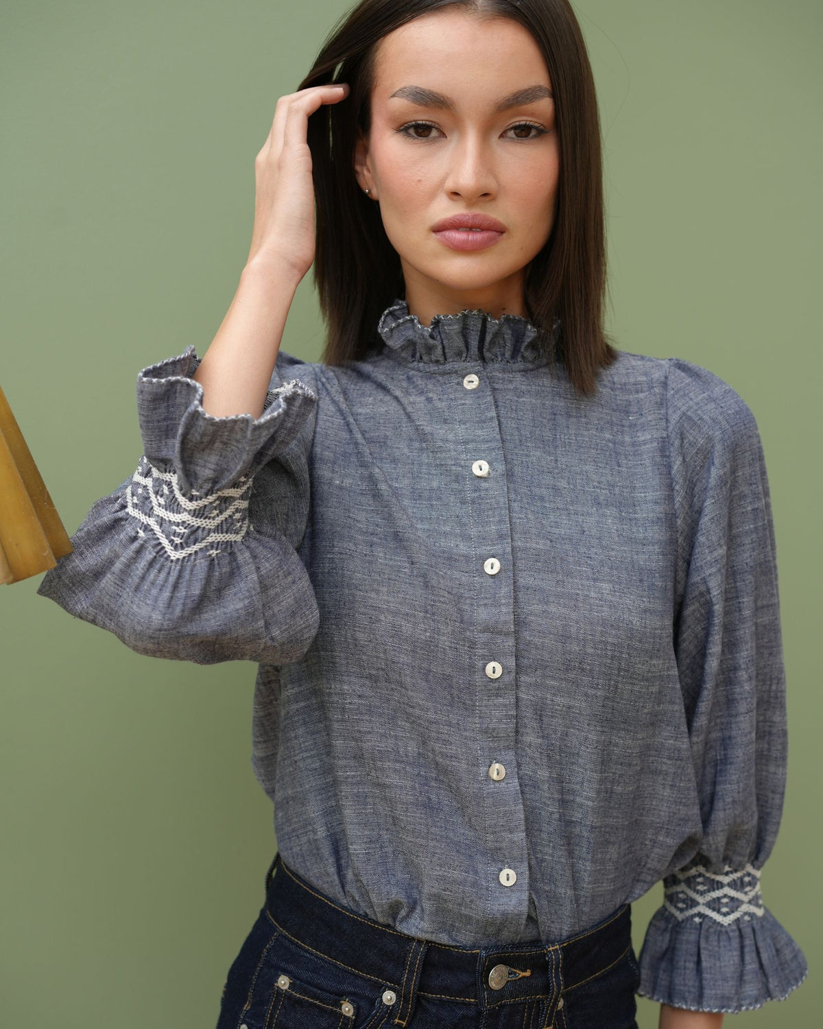 Shelley Blouse Chambray with Crisp White Hand Smocking Edition 28