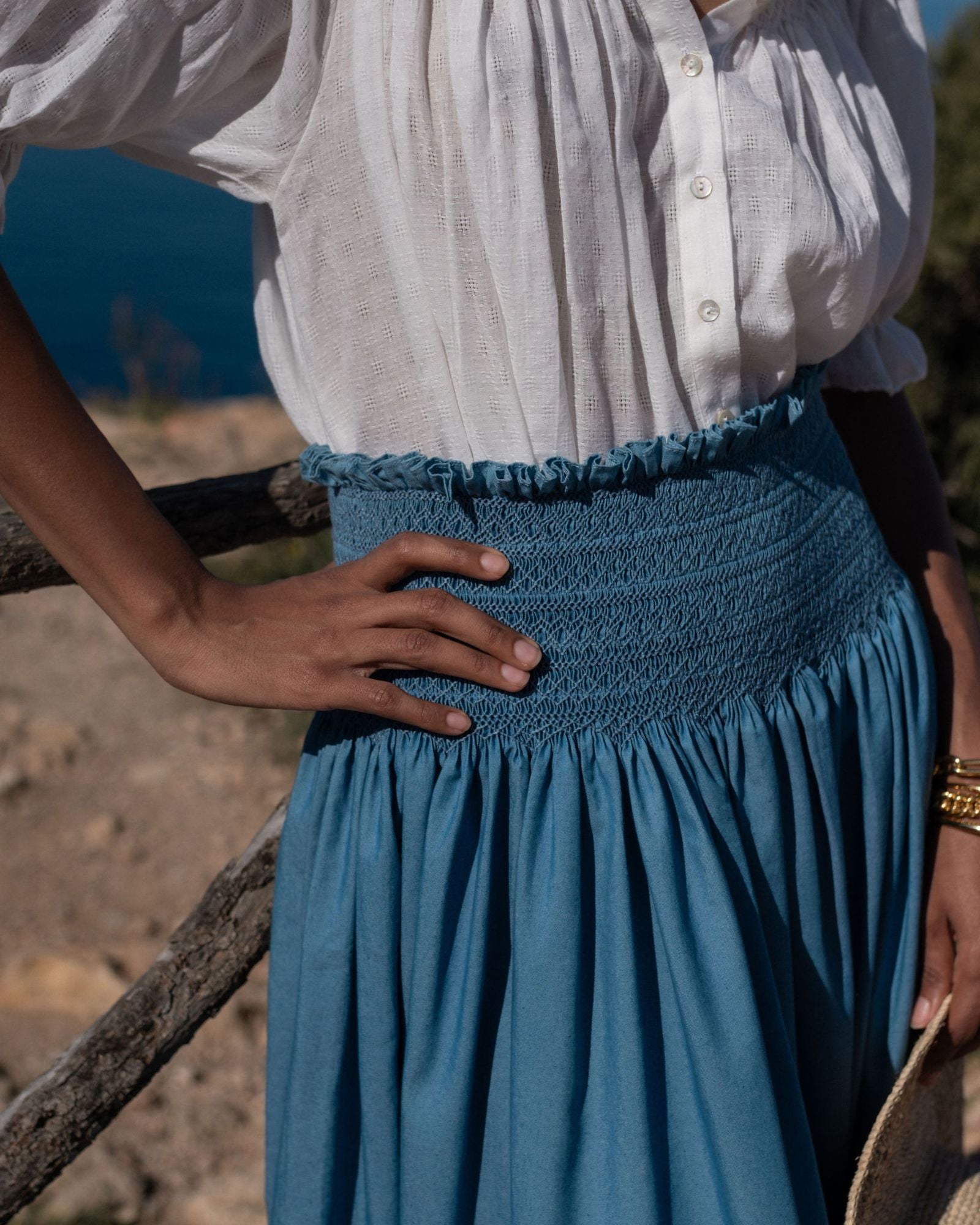 Sullivan Women's Skirt Chambray with Swedish Blue Hand Smocking