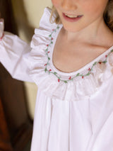 Cassat Girl's Dress Moonstone Cotton with Holly Hand Smocking