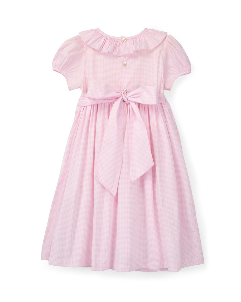Katherine Johnson Dress Pink Grid Cotton with Strawberrylicious Hand Smocking