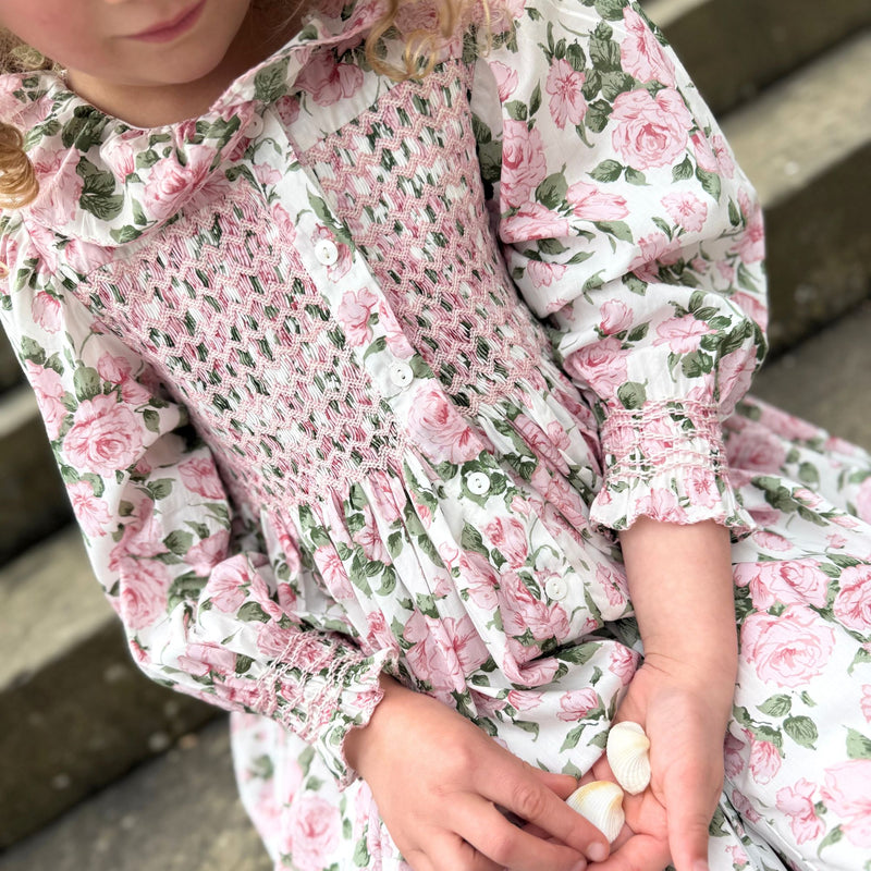 Blackwell Dress with Generous Gardener Hand Smocking made with Liberty Carline Rose