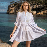 Billie Holiday Dress Blue Squares with Absinth Hand Smocking