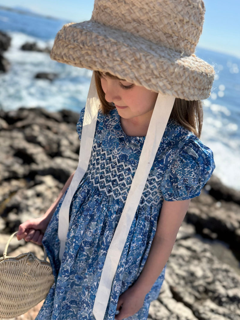 Antoinette Dress with White Horses Hand Smocking Made With Liberty Margaret Annie Azure