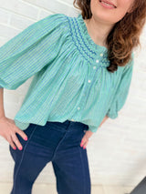 Cleopatra Blouse Islands in the Stream Cotton with Land and Sea Hand Smocking Edition 22