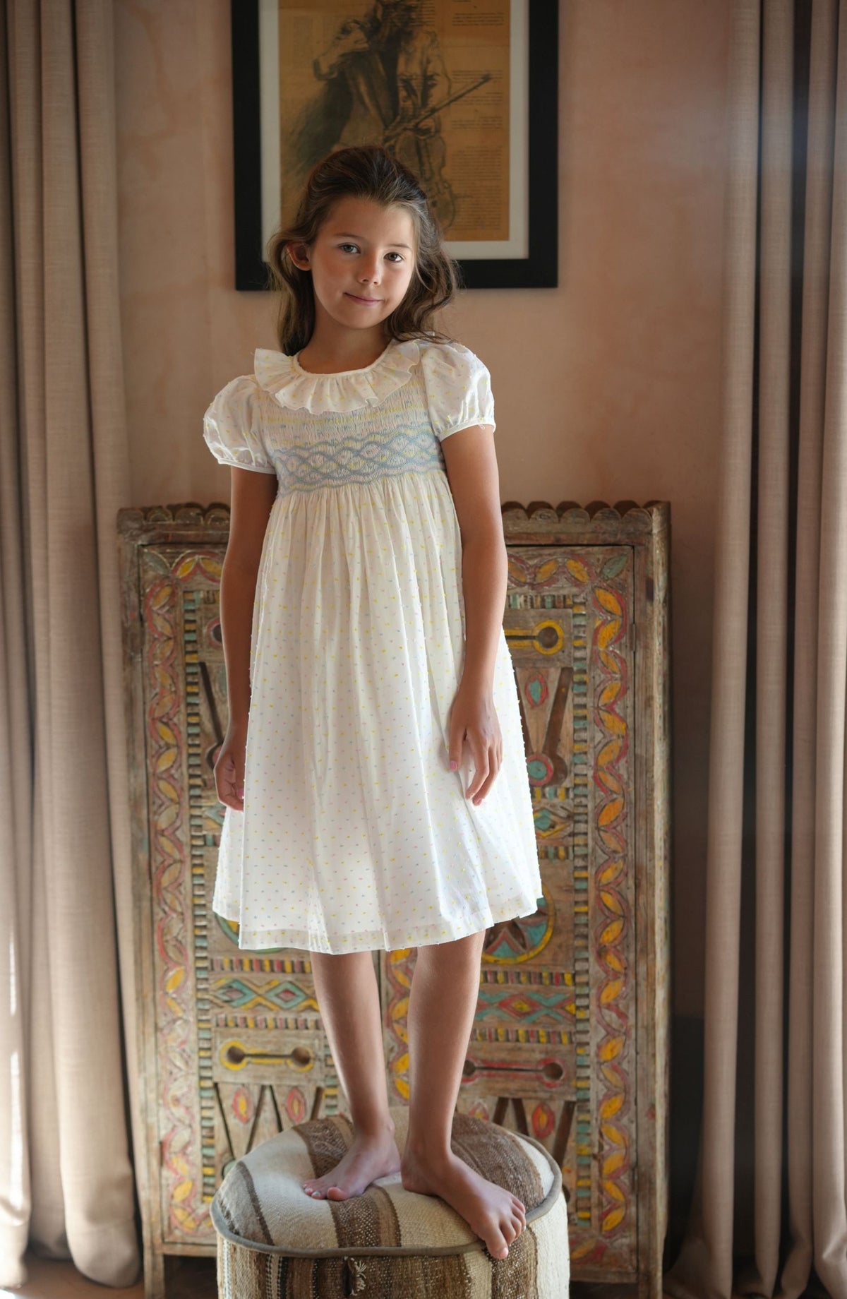 Katherine Johnson Dress Pastel Plumetti with Baby Blue Hand Smocking