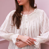 Cleopatra Blouse White Stripe Cotton Muslin with milk Hand Smocking Edition 37