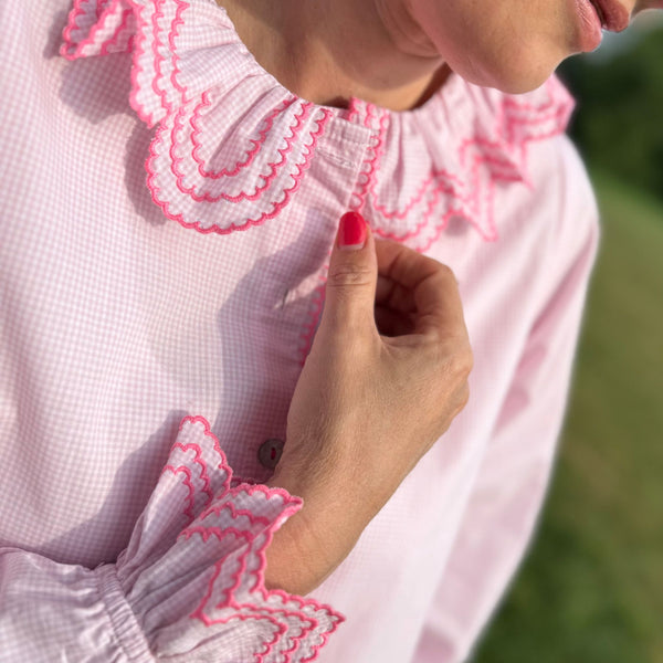 Bronte Blouse Its a Girl Check with Barbilicious Embroidery