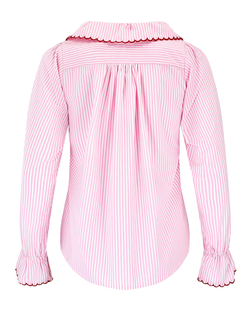 De Beauvoir Blouse Dolls House Stripe with Kiss Kiss Embroidery